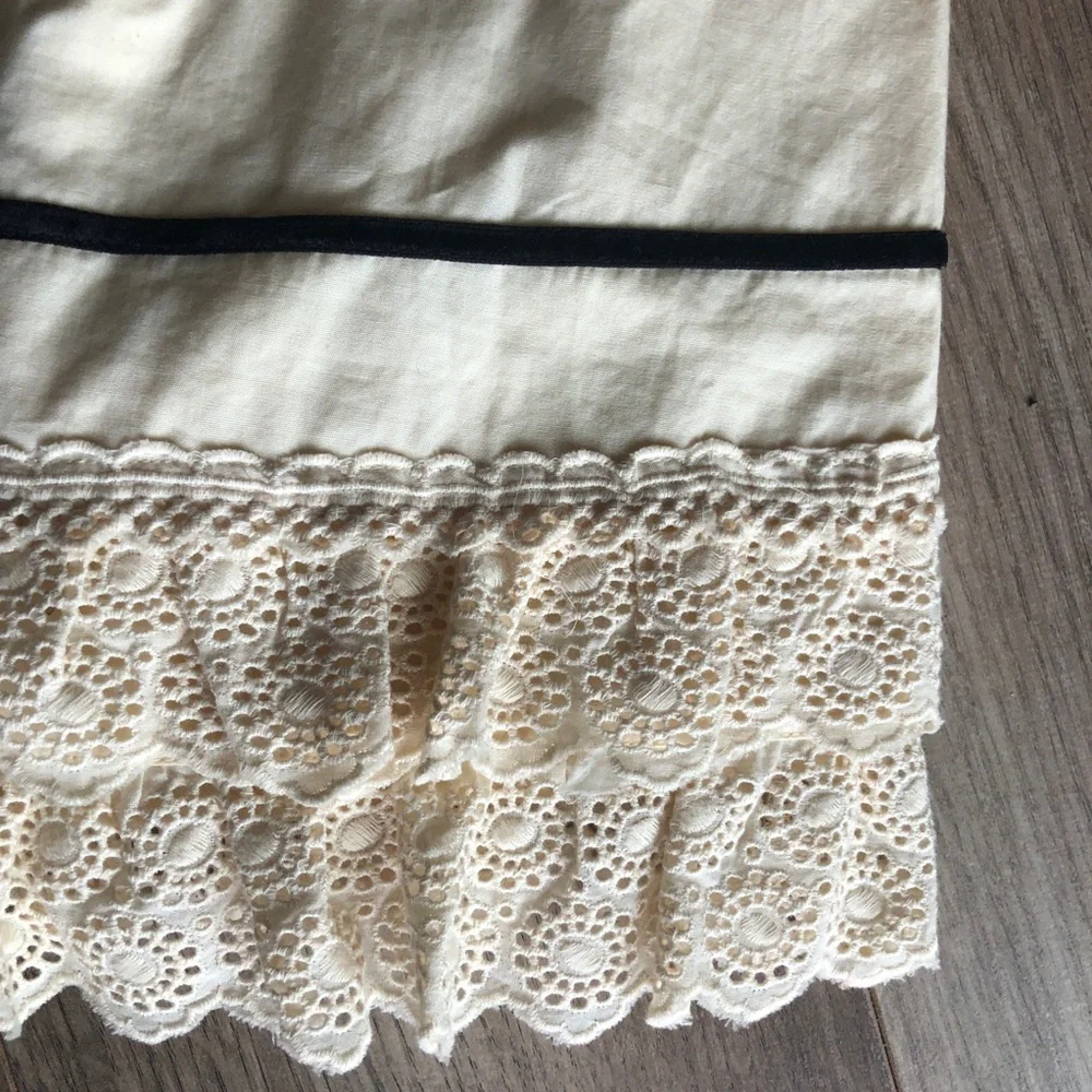 J. Crew Cream Midi Cotton Skirt Lace Ruffle and Velvet Trim Details 2006 - Picture 7 of 8